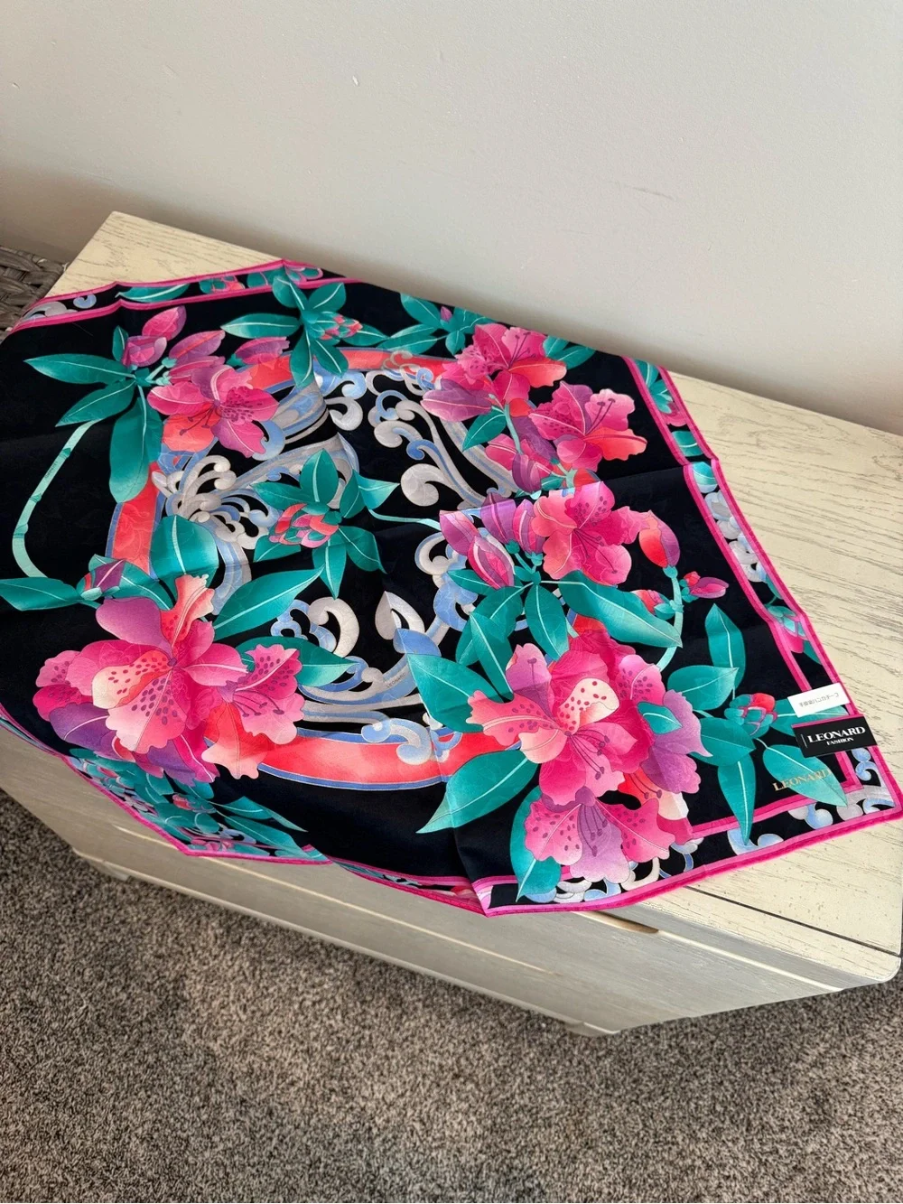 LEONARD Pink & Teal Floral Scarf